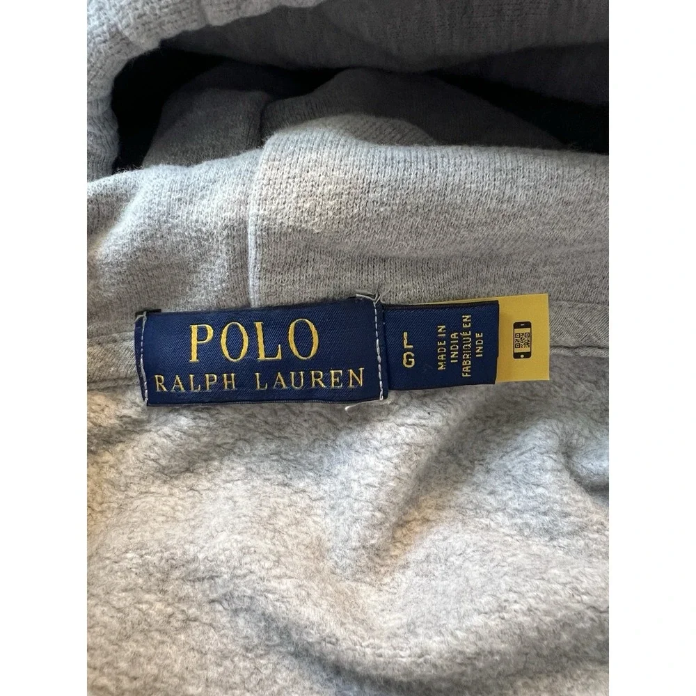 Polo Ralph Lauren Mens Hoodie L Gray Pullover Fleece Sweatshirt Pony Logo